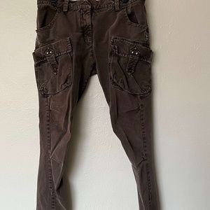 Washed Brown Cargo Pants with shorter, straight legs & pockets